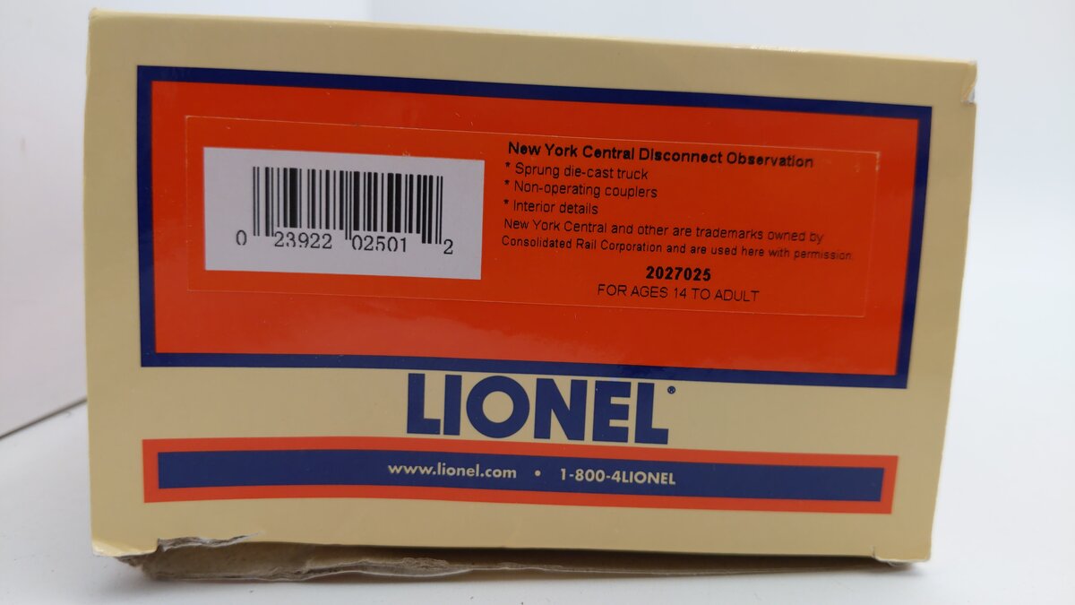 Lionel 2027025 O New York Central Disconnect Observation Car