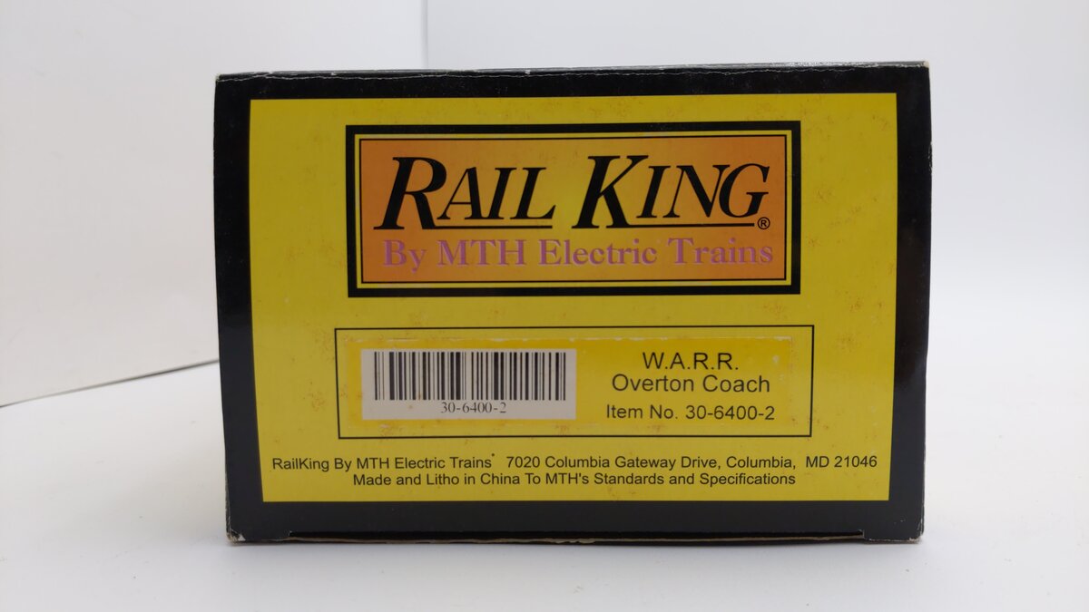 MTH 30-6400-2 O Gauge Western & Atlantic Railroad Overton Illuminated Coach