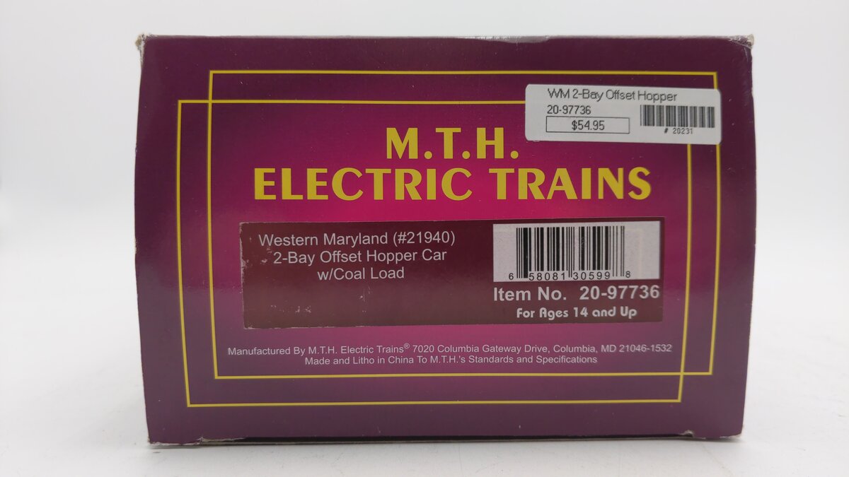 MTH 20-97736 O Western Maryland 2-Bay Offset Hopper Car #21940
