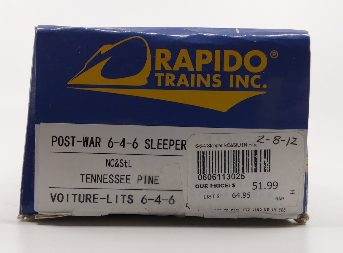 Rapido Trains 113025 HO Nashville Chattanooga & St Louis 6-4-6 Sleeper