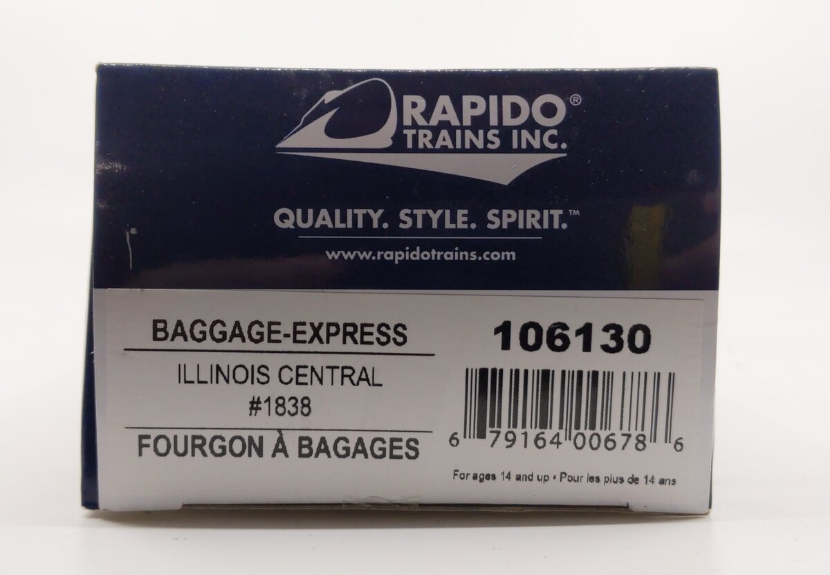 Rapido Trains 106130 HO Illinois Central 73' 6" Smooth Side Baggage #1838