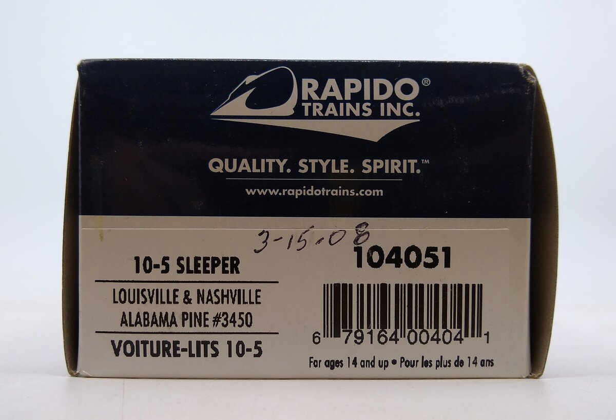 Rapido Trains 104051 HO Louisville & Nashville "Alabama Pine" 10-5 Sleeper