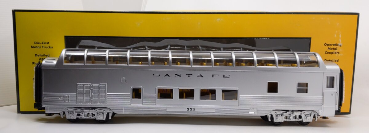 MTH 30-67505 O Gauge ATSF 60' Streamlined Full-Length Vista Dome Car