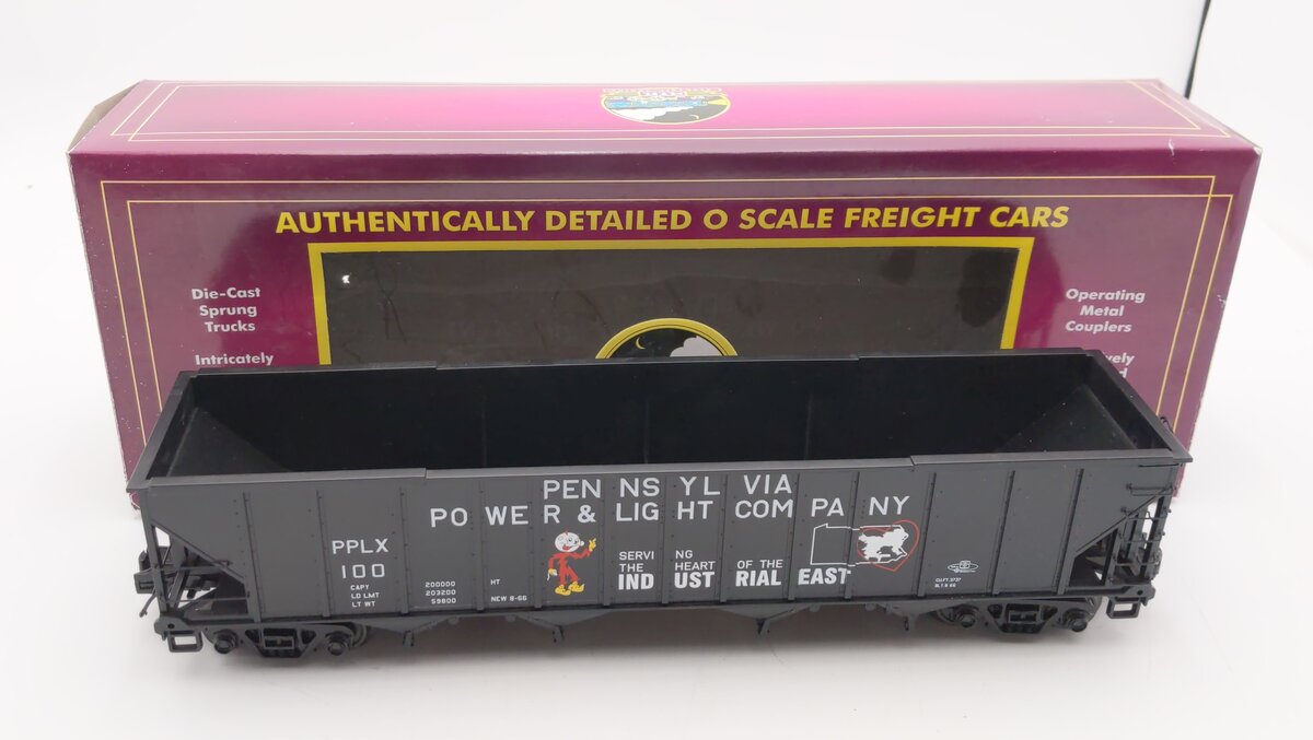 MTH 20-97887 O Pennsylvania Power & Light 4-Bay Hopper Car with Coal Load #100