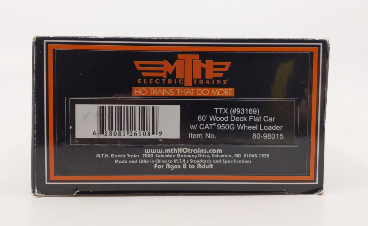 MTH 80-98015 TTX HO Scale 60' Wood Deck Flat Car w/950G Wheel Loader