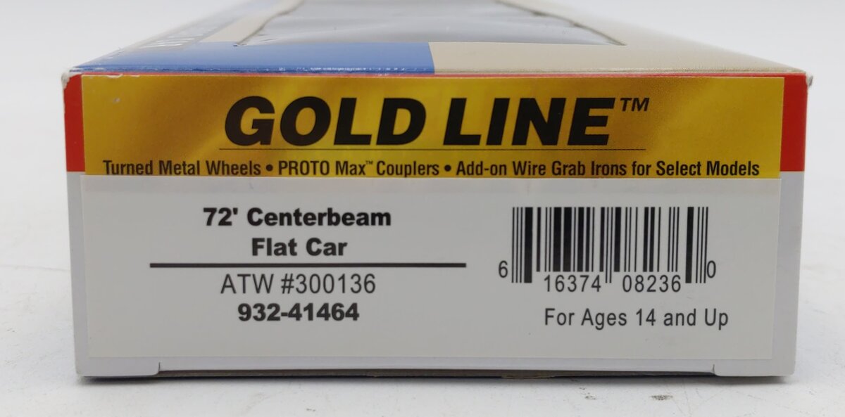 Walthers 932-41464 HO 72' Centerbeam Flat Car ATW # 300136 Gold Line