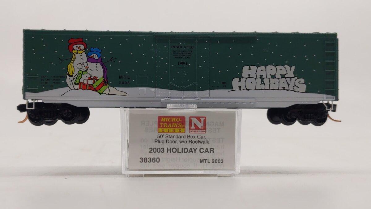 Micro-Trains 03800360 N Happy Holiday 50' Steel Plug Door Christmas Boxcar #2003