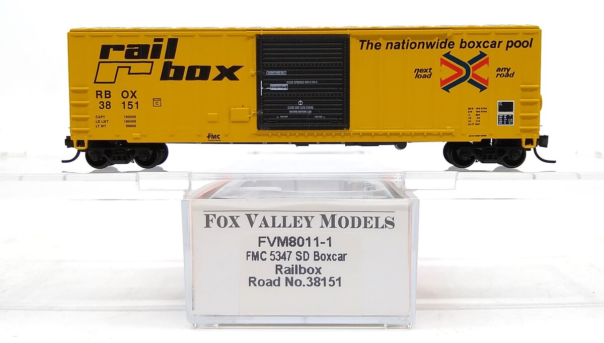 Fox Valley Models 8011-1 N Scale Railbox FMC 5347 SD Boxcar #38151 LN/Box