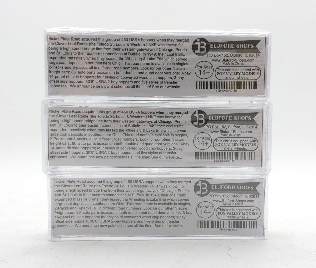 Bluford Shops 60313 N Scale Nickel Plate Road 30' 6" 2-Bay Hopper 3-Pack