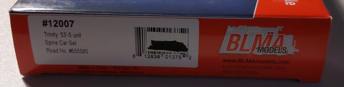 BLMA Models 12007 N Scale TTAX Trinity 53' 5-Unit Spine Car Set #555085