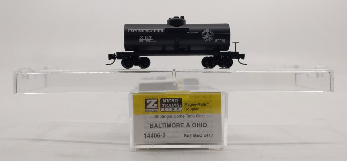 Micro-Trains 14406-2 Z Scale Baltimore & Ohio 39' Single Dome Tank Car #X417 LN/Box