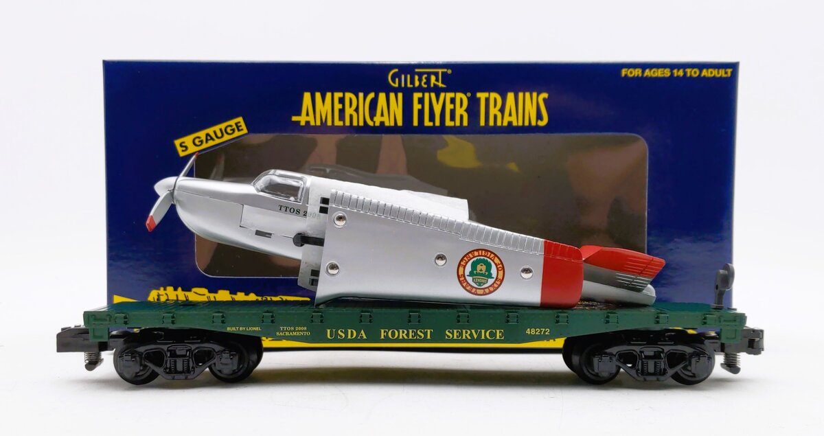 American Flyer 6-48272 S Smokey The Bear TTOS 2008 Flat Car with Airplane NIB