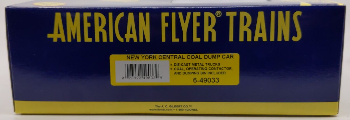 American Flyer 6-49033 S Scale New York Central Coal Dump Car #49033