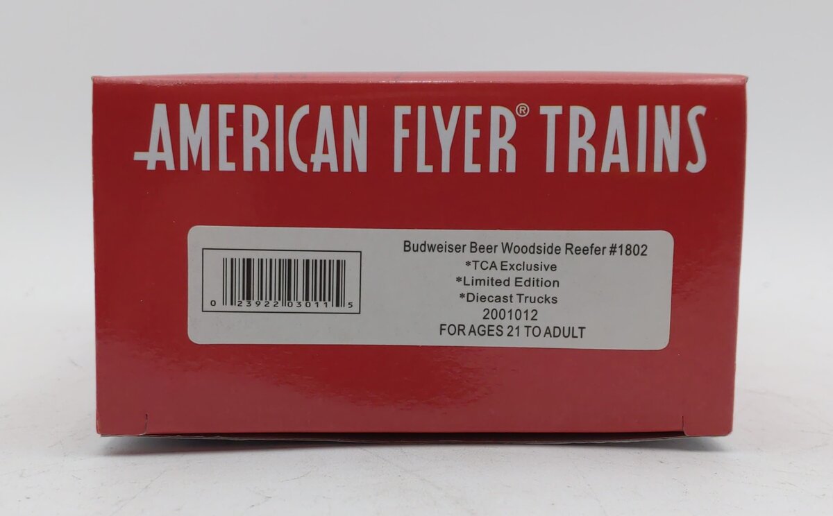 American Flyer 2001012 S TCA Budweiser Beer Woodside Reefer #1802 LN/Box