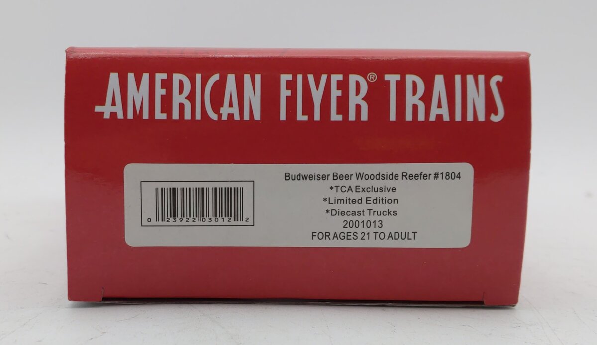 American Flyer 2001013 S TCA Budweiser Beer Woodside Reefer #1804 LN/Box
