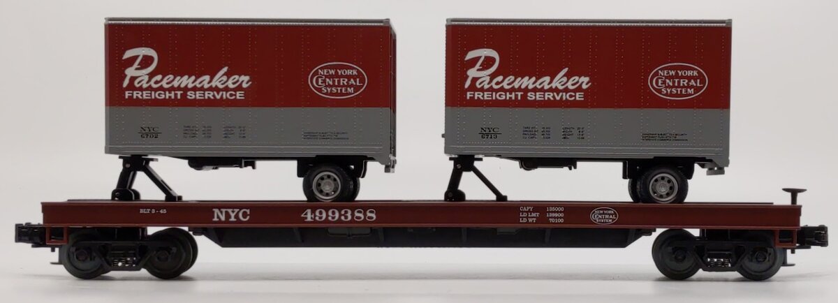 MTH 20-90017C O Gauge New York Central Flatcar w/Trailers #499388 LN/Box
