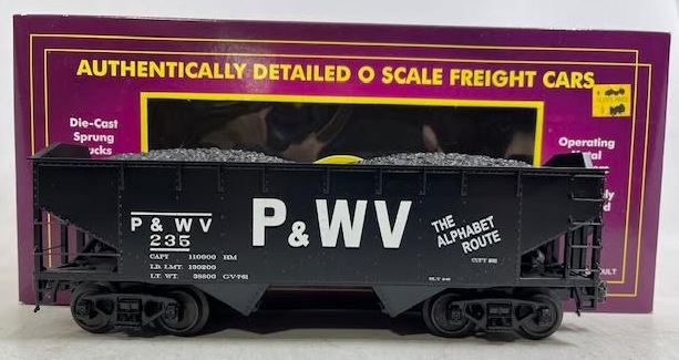 MTH 20-97661 O Gauge P&WV 2-Bay Offset Hopper Car #235 with Coal Load