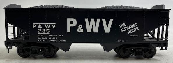 MTH 20-97661 O Gauge P&WV 2-Bay Offset Hopper Car #235 with Coal Load