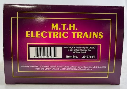 MTH 20-97661 O Gauge P&WV 2-Bay Offset Hopper Car #235 with Coal Load