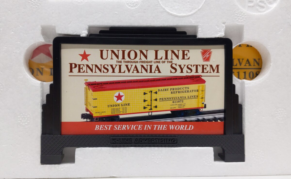 K-Line K742-1891 O Gauge Pennsylvania Woodside Reefer w/ Billboard #611081 EX/Box