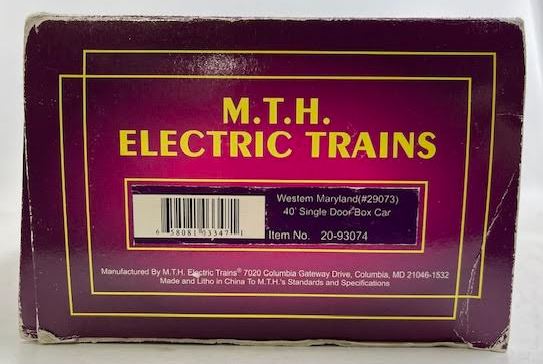 MTH 20-93074 O Gauge Western Maryland 40' Single Door Box Car #29073 NIB