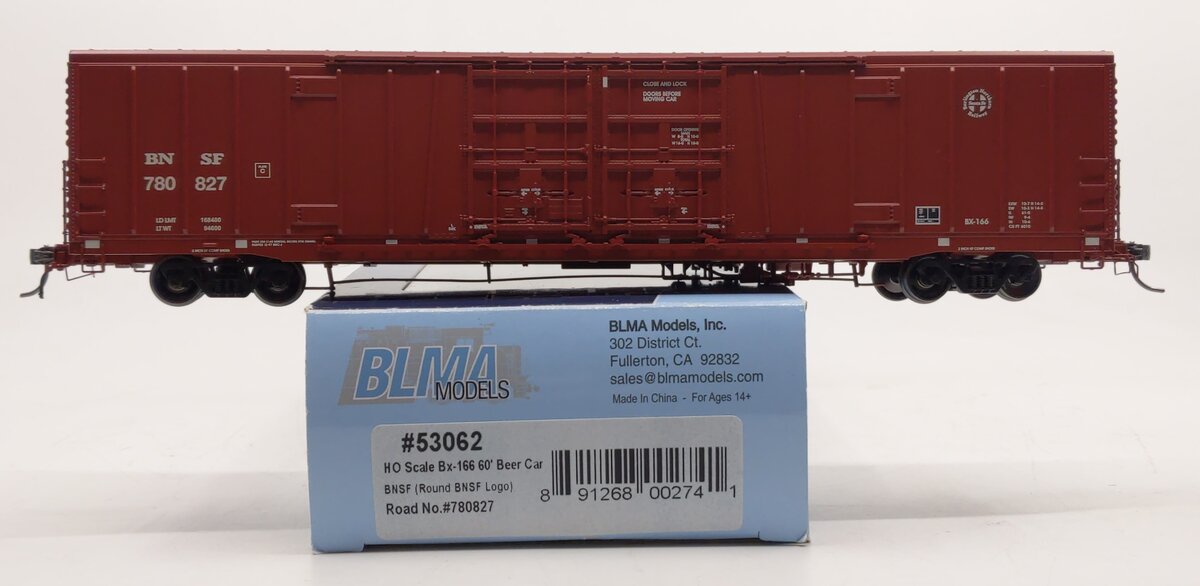 BLMA Models 53062 HO Burlington Northern Santa Fe Bx-166 60' Beer Car #780827