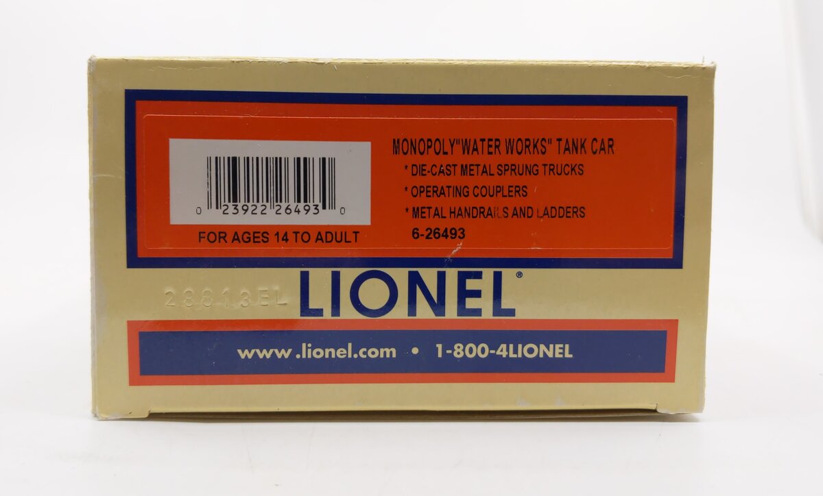 Lionel 6-26493 O Gauge Monopoly Water Works Tank Car
