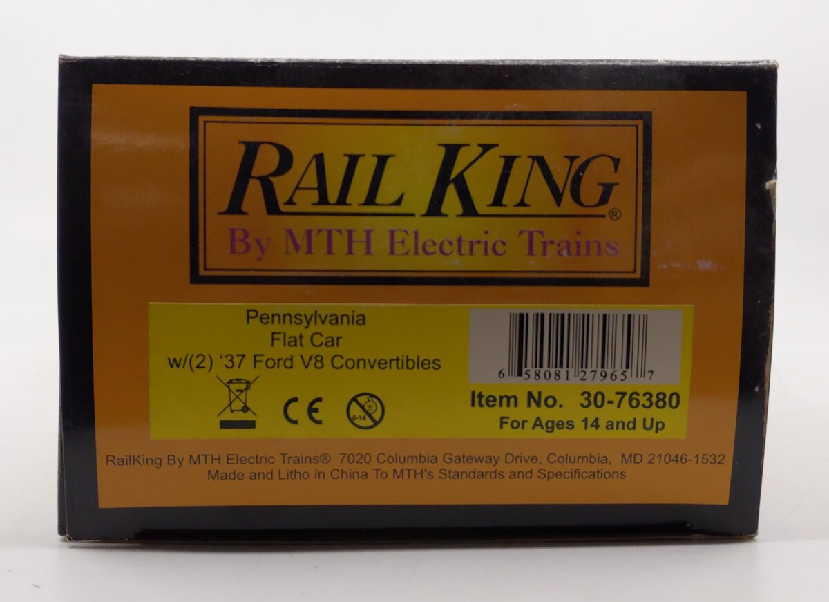 MTH 30-76380 O Gauge Pennsylvania Flat Car w/ '37 Ford V8 Convertibles