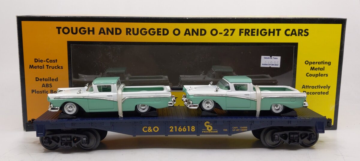 MTH 30-76312 O Chesapeake & Ohio Flat Car with 2 ‘57 Ford Rancheros