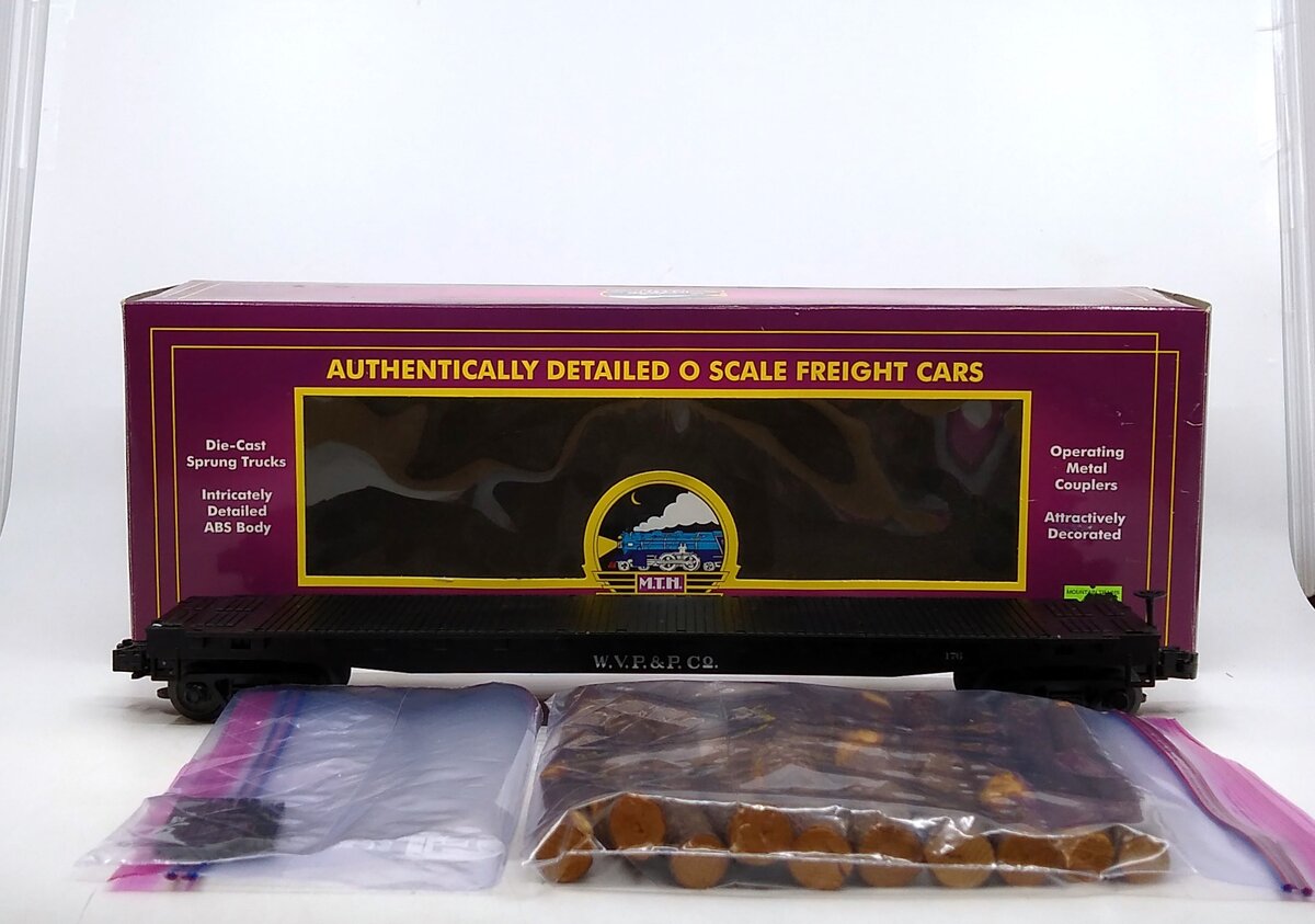 MTH 20-98101 O West Virginia Pulp and Paper Flatcar with Logs #176 EX/Box