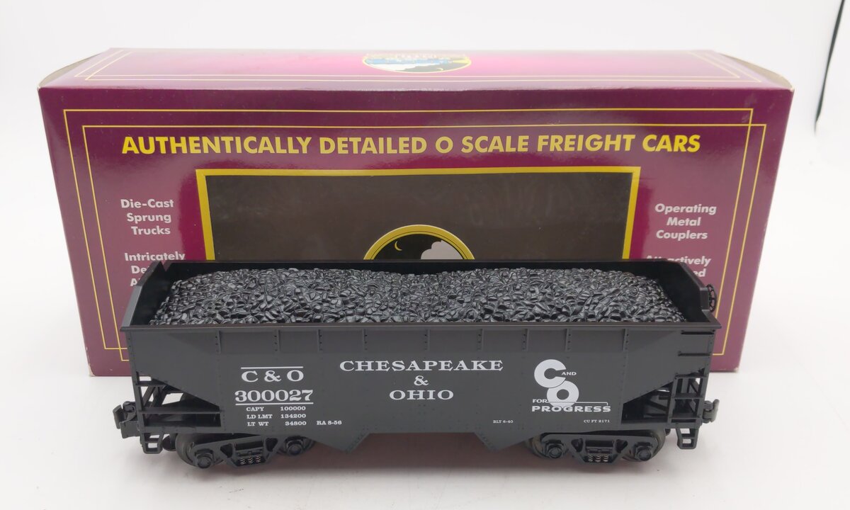 MTH 20-97416 O Gauge Chesapeake & Ohio 2-Bay Hopper w/Coal Load EX/Box