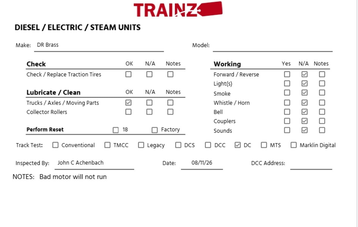 Z Scale DR BRASS Electric Locomotive LN