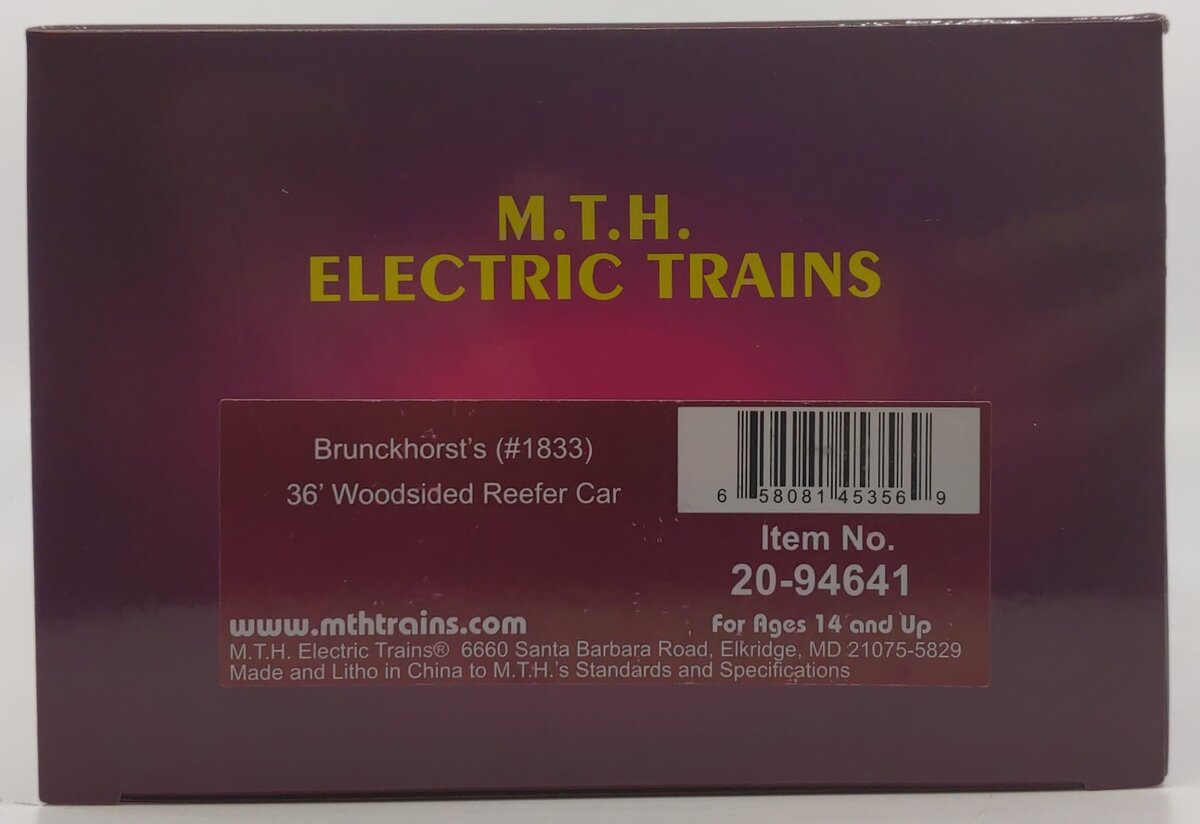 MTH 20-94641 O Brunckhorst's 36' Woodsided Reefer Car #1833 LN/Box
