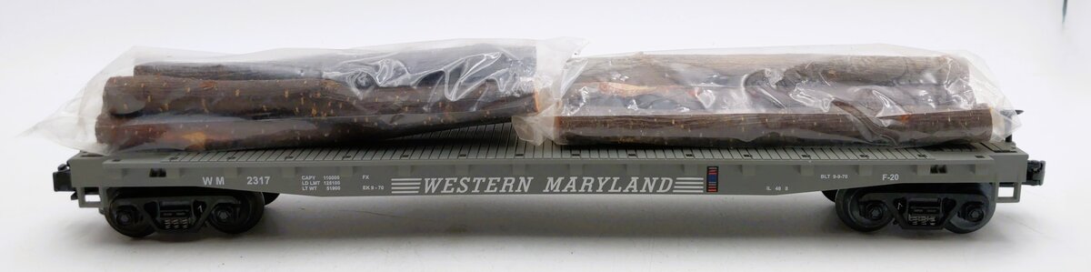 MTH 20-98102 O Western Maryland Flatcar with Log Load #2317 EX/Box