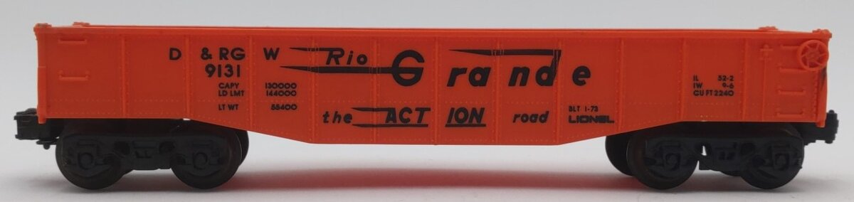 Lionel 6-9131 O Gauge Denver and Rio Grande Western Long Gondola (Orange)