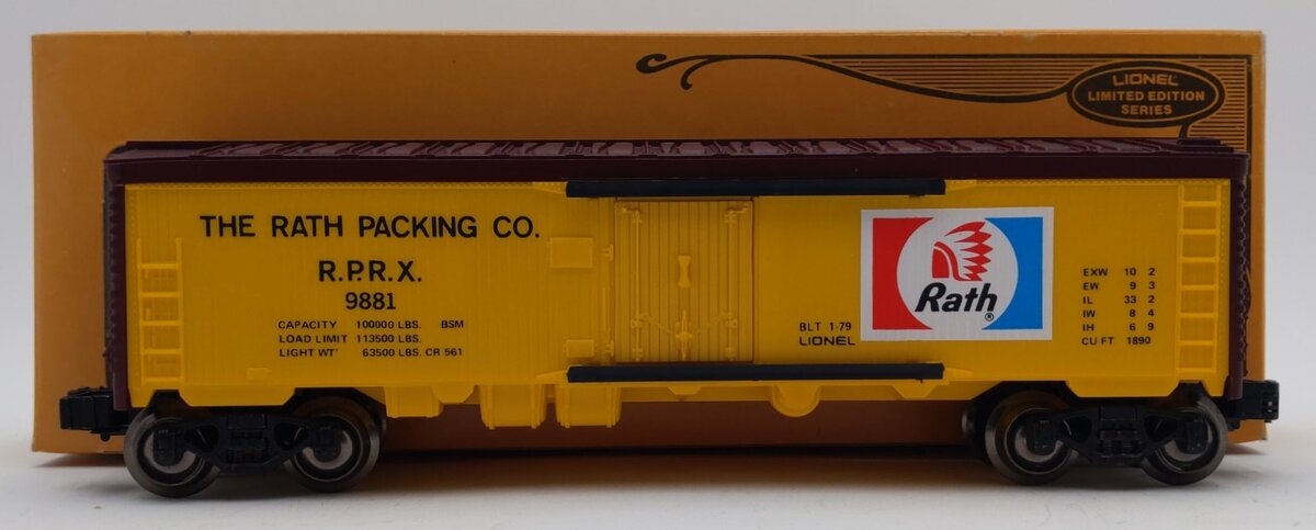 Lionel 6-9881 O Gauge Rath Packing Refrigerator Car LN/Box