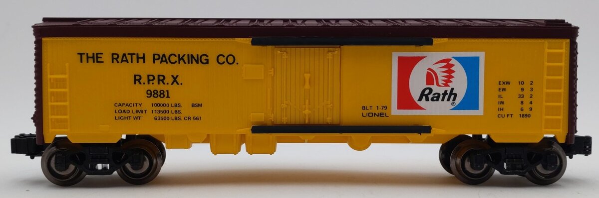Lionel 6-9881 O Gauge Rath Packing Refrigerator Car LN/Box