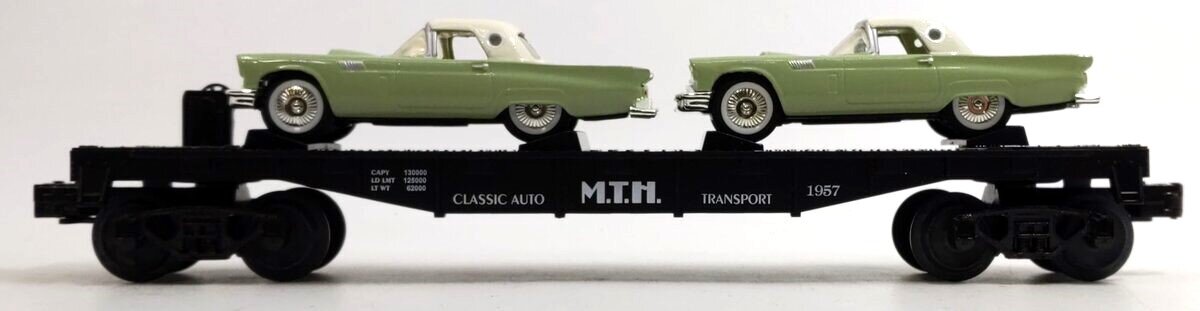 MTH 30-7613 O Gauge Auto Transport Flatcar with Two ThunderBirds NIB