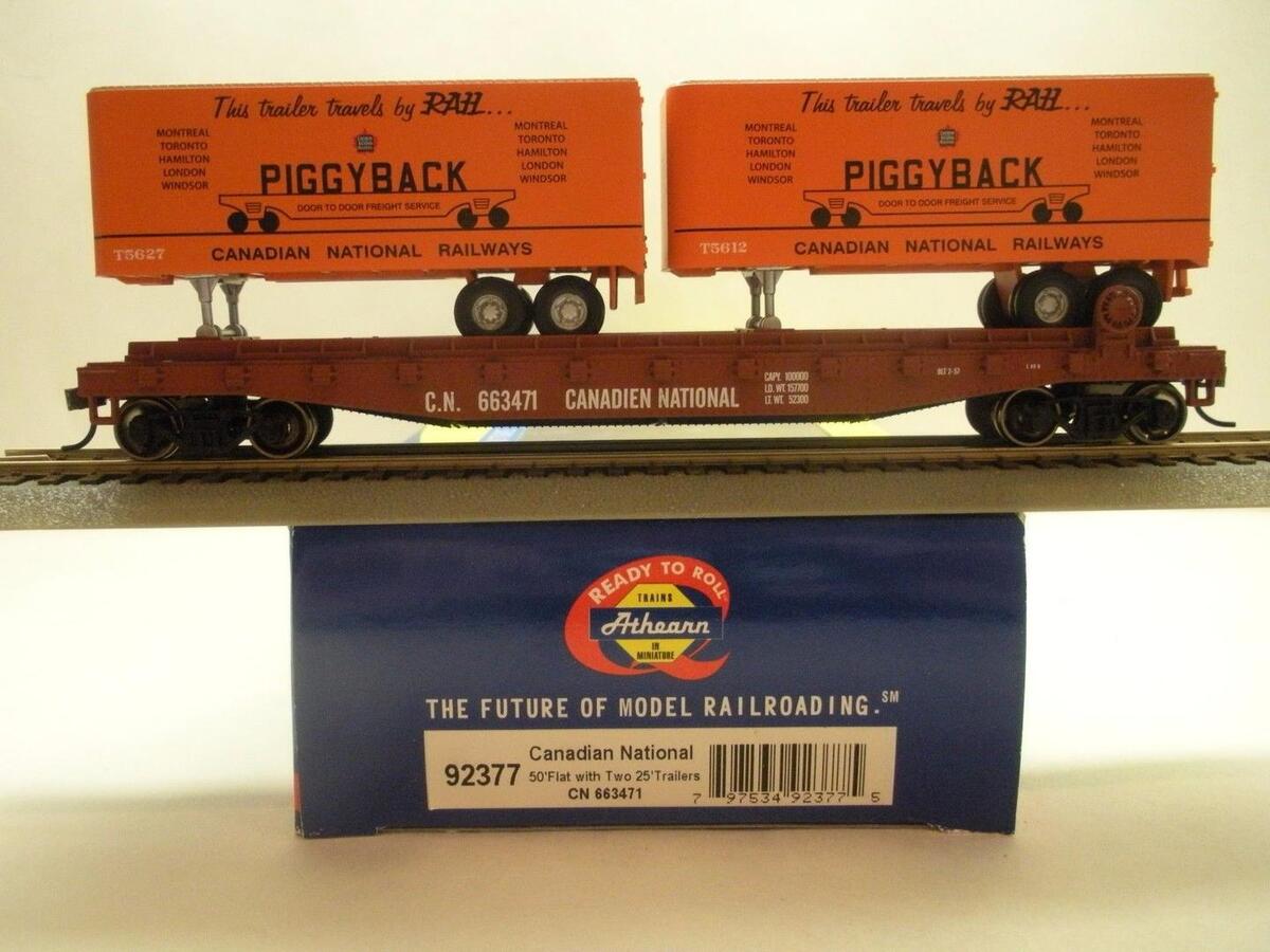 Athearn 92377 HO Scale Canadian National Flat Car w/ Trailers #663471 LN/Box