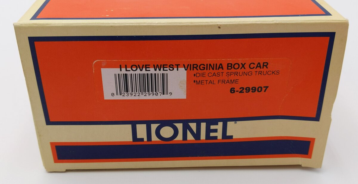 Lionel 6-29907 O I Love West Virginia Boxcar NIB