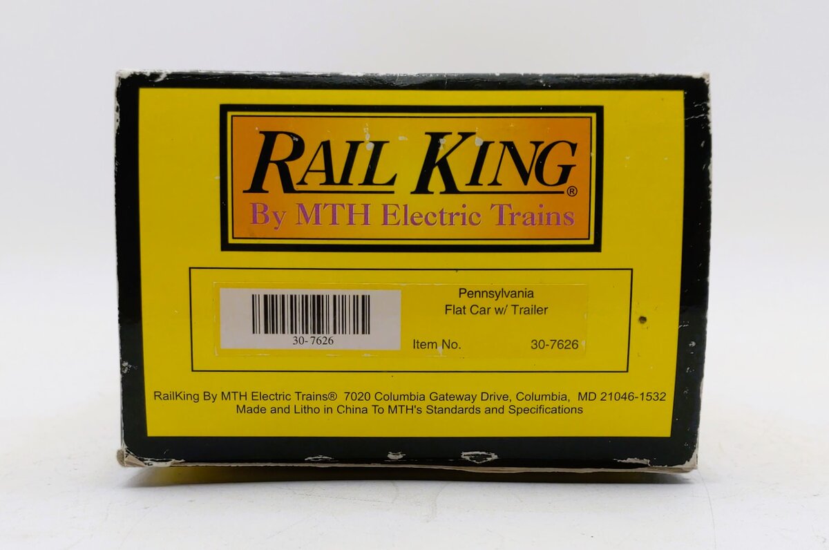 MTH 30-7626 O Gauge Pennsylvania Railroad Flatcar w/ Trailer #474399 LN/Box