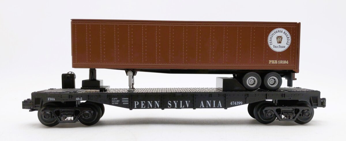 MTH 30-7626 O Gauge Pennsylvania Railroad Flatcar w/ Trailer #474399