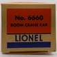 Lionel 6-29857 O Gauge Lionel PWC Boom Crane Car #6660 LN/Box