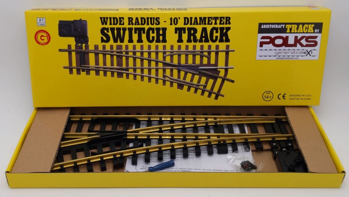 Aristo-Craft 30380 G Brass Left Hand 10' Wide Radius Manual Switch Turnout NIB