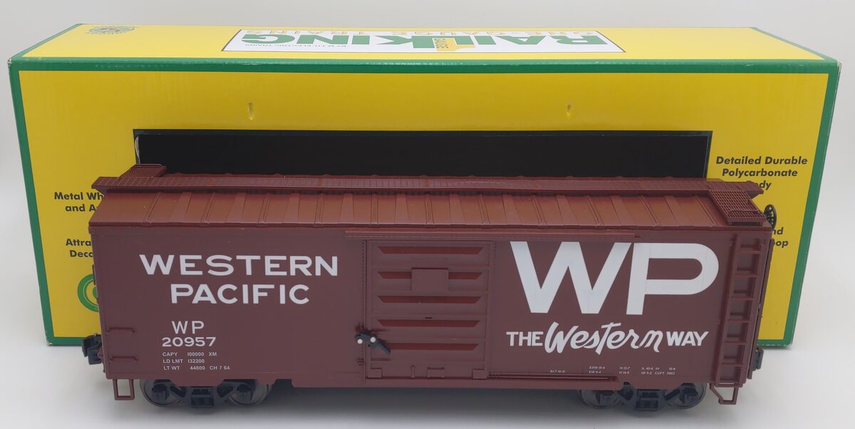 MTH 70-74089 G Scale Western Pacific Railking 40' Boxcar #20957 w/ Metal Wheels