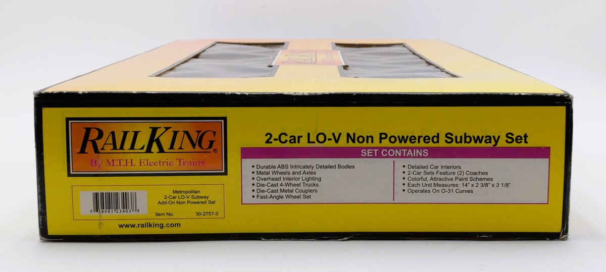 MTH 30-2757-3 O Metropolitan LO-V 2-Car Subway Non-Powered Add-on Set (Set of 2)