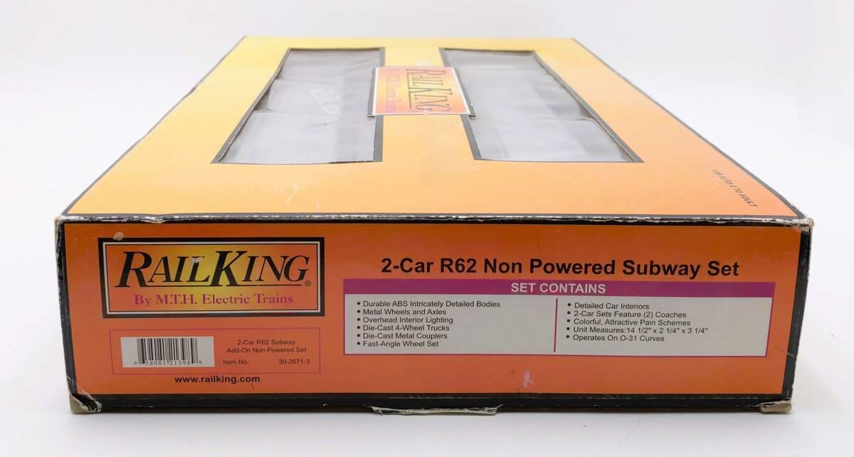 MTH 30-2671-3 O MTA R62 Subway Set Add-On Non-Powered Set (Set of 2) LN/Box