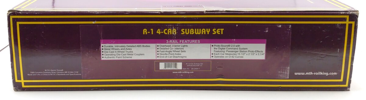 MTH 20-2554-1 O Premier R-1 Subway Passenger Set w/Proto-Sound 2.0 (Set of 4) NIB