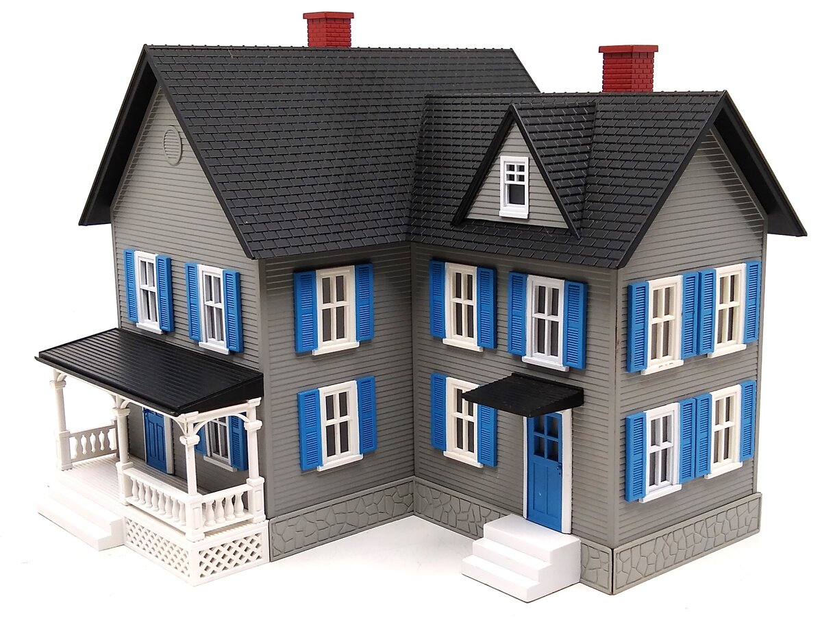 MTH 30-90254 Farm House - Gray w/ Blue Shutters
