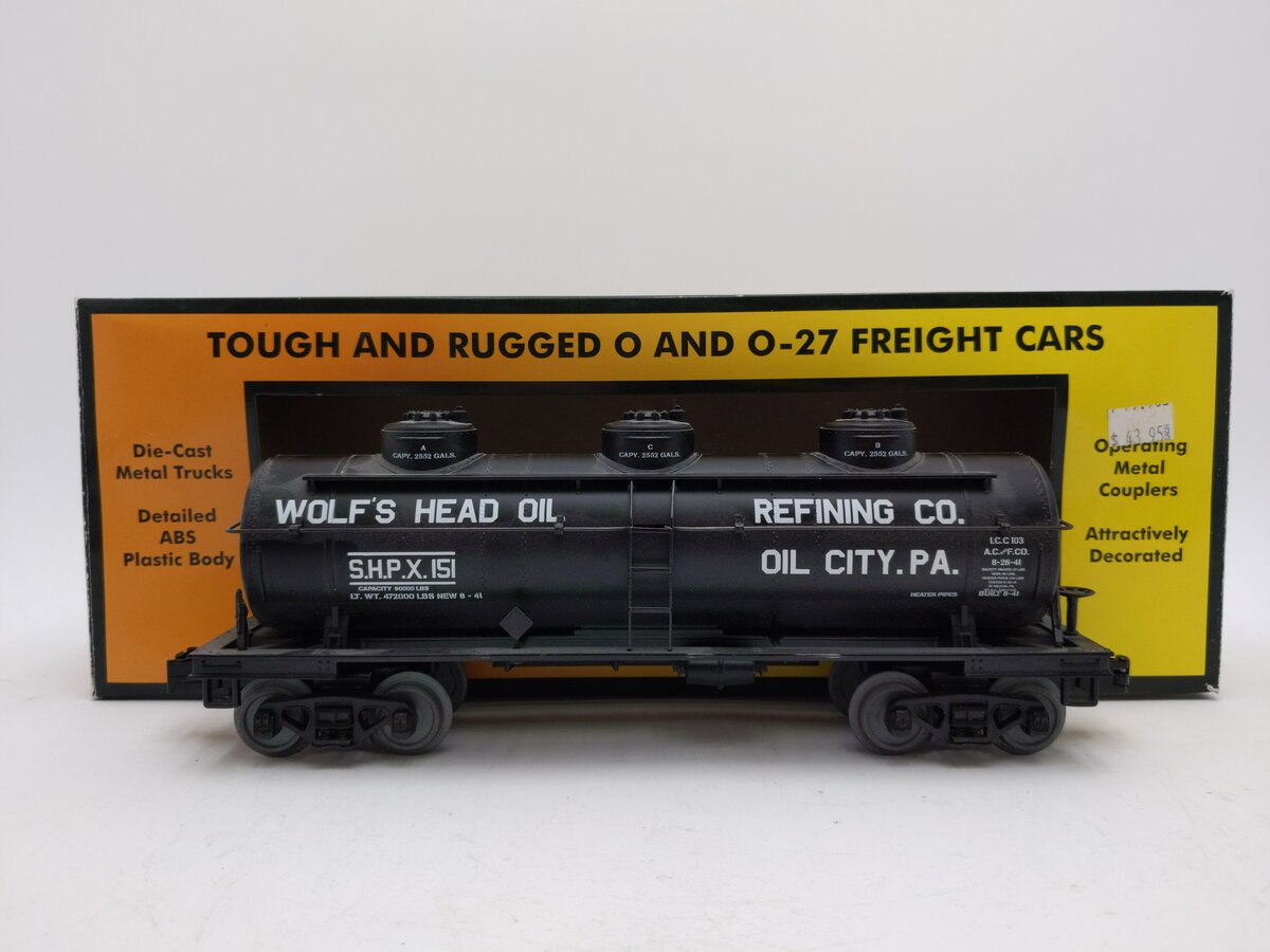 MTH 30-73458 O Wolf's Head Oil Triple Dome Tank Car